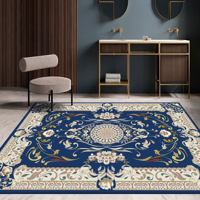 Classical Floral Printed Rug Polyester Indoor Carpet Non-Slip Backing Area Rug for Living Room