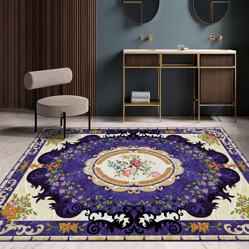 Traditional Border Pattern Rug Polyester Indoor Carpet Non-Slip Backing Area Rug for Living Room