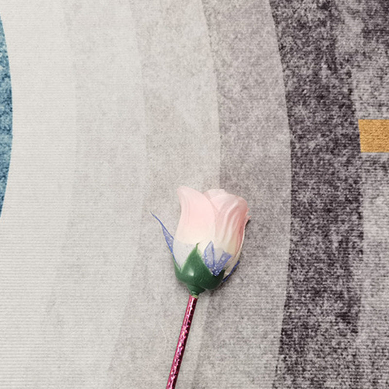 Traditional Border Pattern Rug Polyester Indoor Carpet Non-Slip Backing Area Rug for Living Room