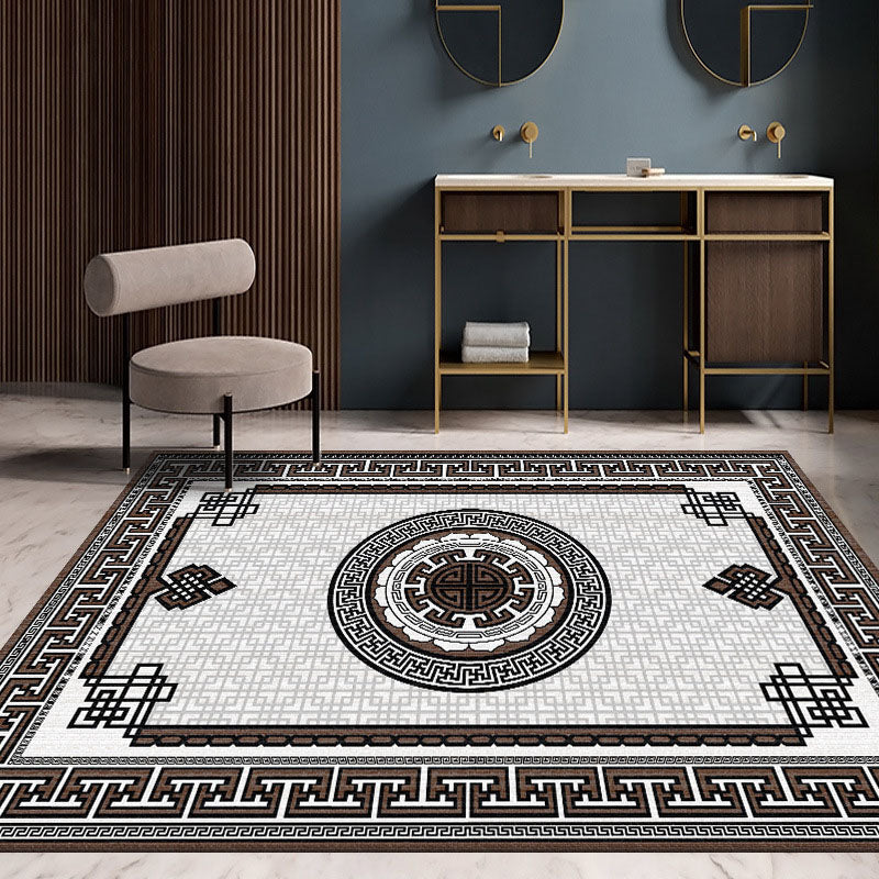 Traditional Border Pattern Rug Polyester Indoor Carpet Non-Slip Backing Area Rug for Living Room