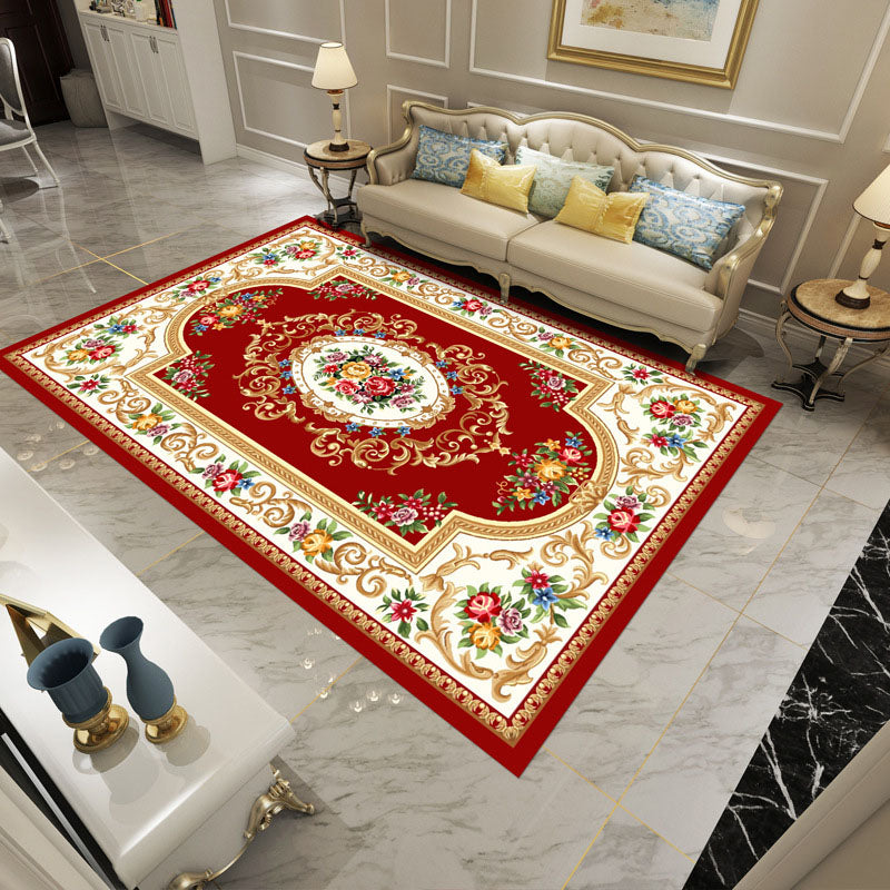 Traditioneller Blumenmuster Teppich Polyester Innenteppich nicht rutschfestes Hintergrund Teppich für Wohnzimmer