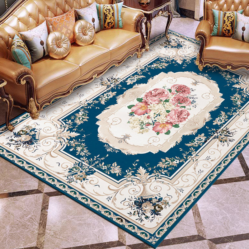 Traditioneller Blumenmuster Teppich Polyester Innenteppich nicht rutschfestes Hintergrund Teppich für Wohnzimmer