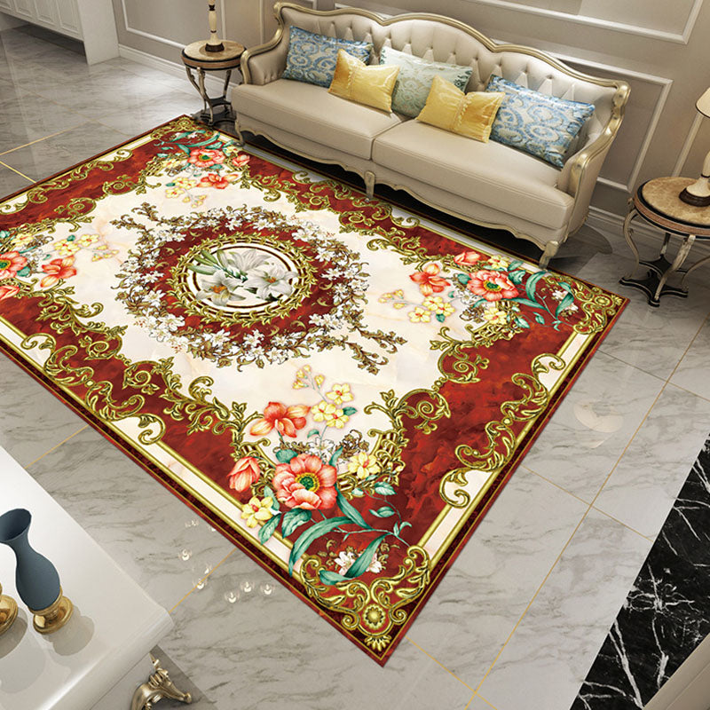 Traditioneller Blumenmuster Teppich Polyester Innenteppich nicht rutschfestes Hintergrund Teppich für Wohnzimmer