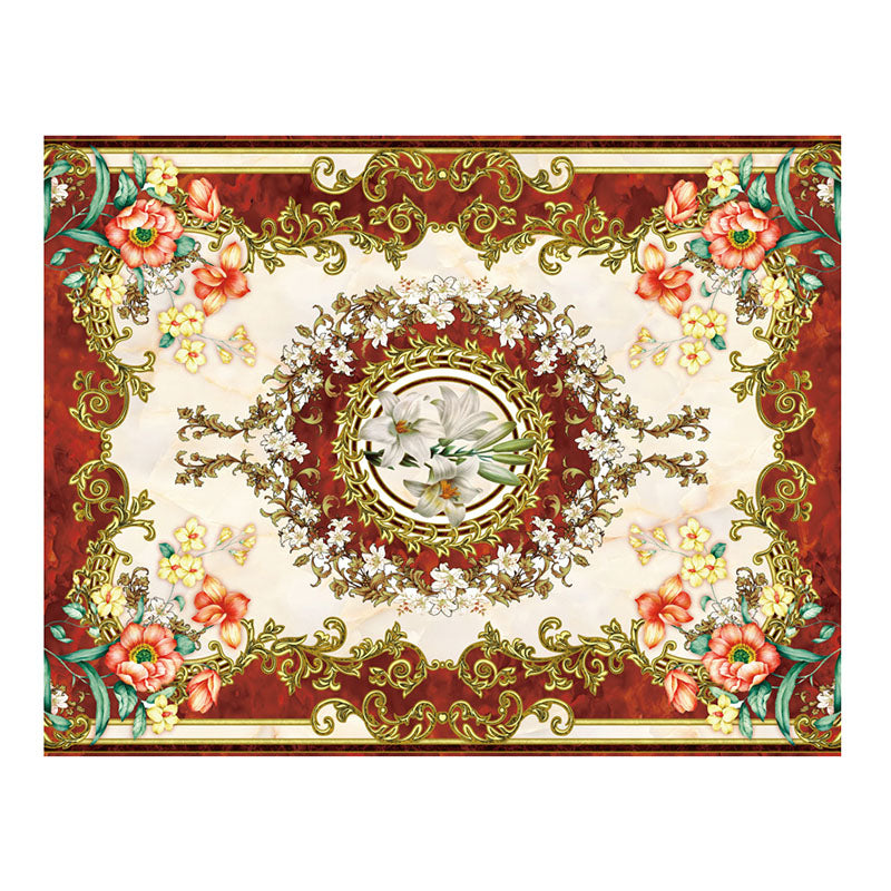 Traditional Floral Pattern Rug Polyester Indoor Carpet Non-Slip Backing Area Rug for Living Room
