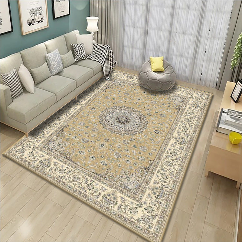Nostalgia Living Room Carpet Floral Print Rug Polyester Anti-Slip Backing Carpet