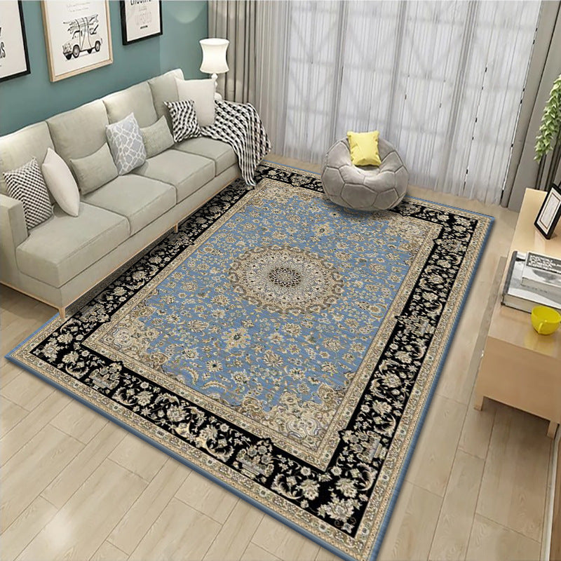 Nostalgia Living Room Carpet Floral Print Rug Polyester Anti-Slip Backing Carpet