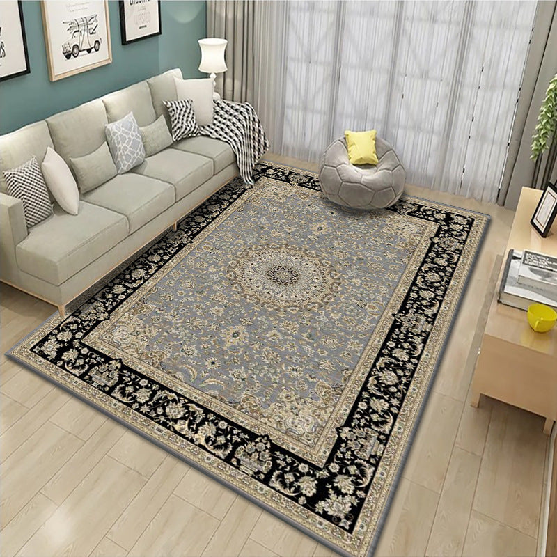 Nostalgia Living Room Carpet Floral Print Rug Polyester Anti-Slip Backing Carpet