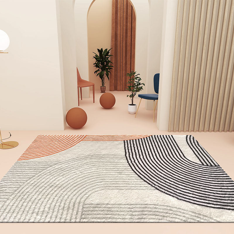 Orange Modern Carpet Polyester Striped Carpet Washable Carpet for Home Decoration
