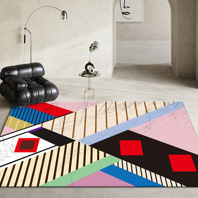 Pink Modern Indoor Rug Polyester Diamond Rug Washable Area Rug Living Room