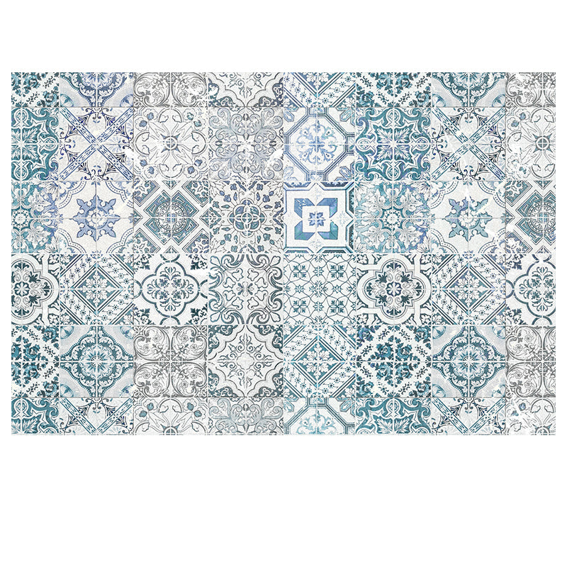 Blue Morocco Area Carpet Geometric Pattern Polyester Area Rug Non-Slip Backing Rug for Home Decor