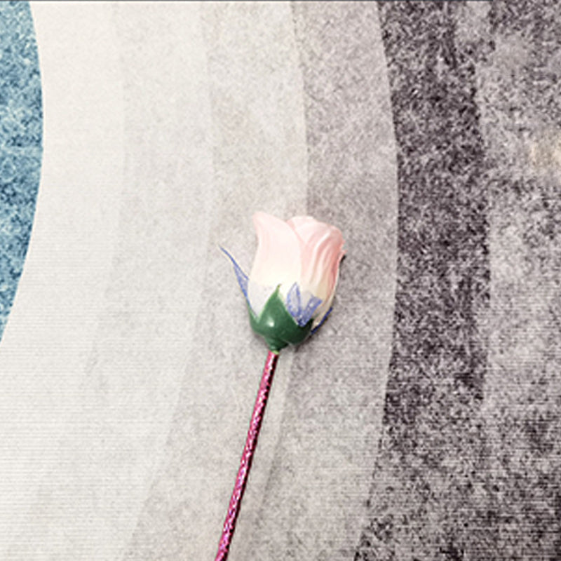 White Retro Carpet Polyester Flower Carpet Non-Slip Backing Carpet for Home Decoration