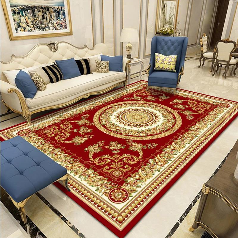 Modern European Carpet Medallion Printed Indoor Rug Polyester Stain Resistant Carpet for Living Room