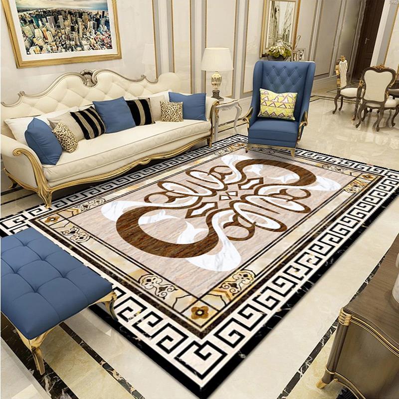 Modern European Carpet Medallion Printed Indoor Rug Polyester Stain Resistant Carpet for Living Room