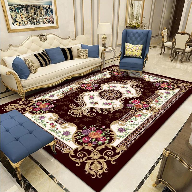 Modern European Carpet Medallion Printed Indoor Rug Polyester Stain Resistant Carpet for Living Room