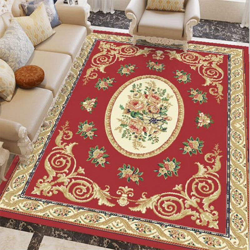 Victorian Floral Printed Carpet Polyester Area Rug Stain Resistant Indoor Rug for Living Room