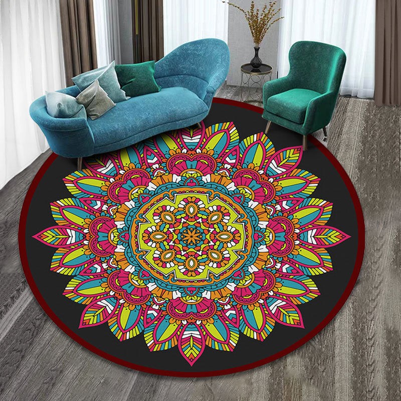 Tapis rond marocain Round multicolore Tribal Tribal Polyester Carpet Tache Resist Area pour le salon