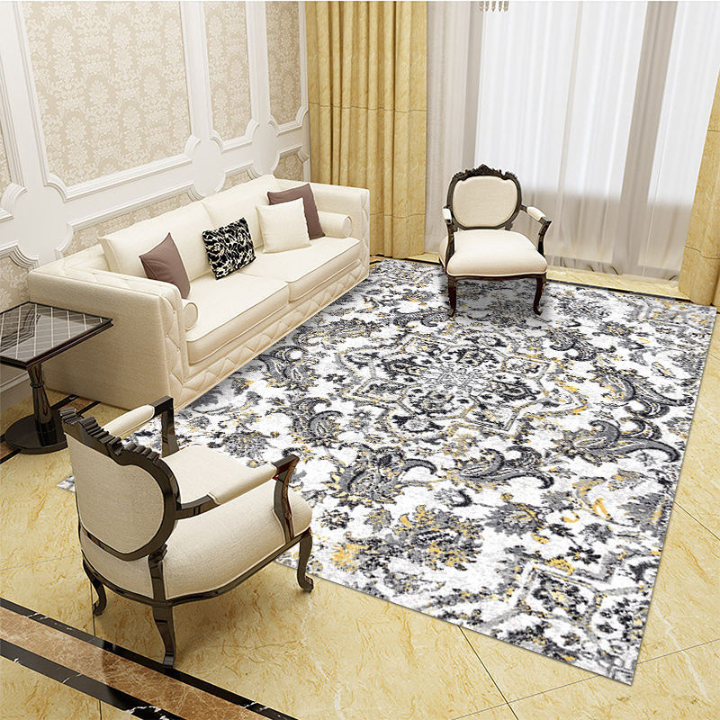Classical Medallion Printed Carpet Polyester Area Rug Pet Friendly Indoor Rug for Home Decoration