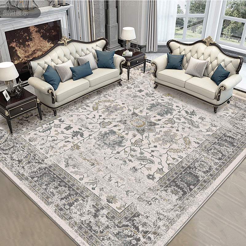 Grey American Pattern Rug Bohemian Polyester Area Rug Stain Resistant Area Carpet for Home Decor