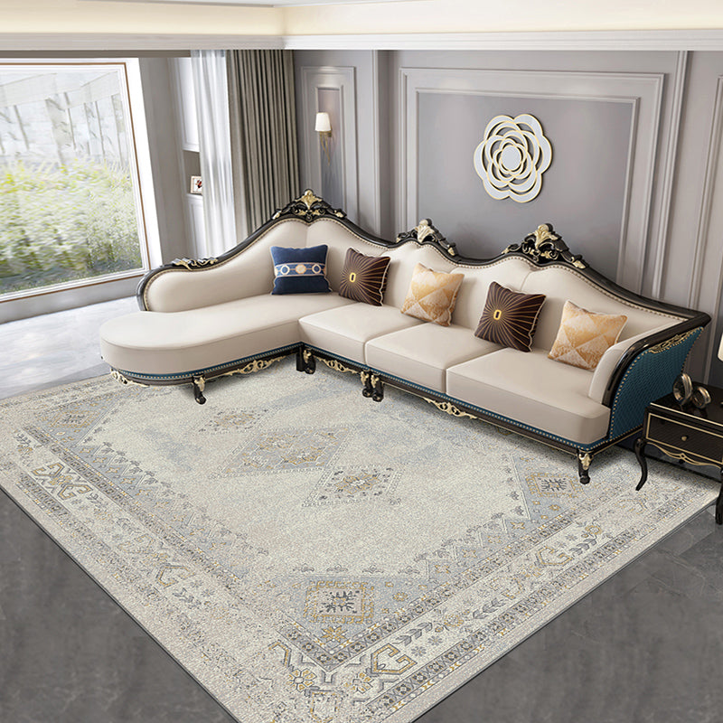 Grey American Pattern Rug Bohemian Polyester Area Rug Stain Resistant Area Carpet for Home Decor