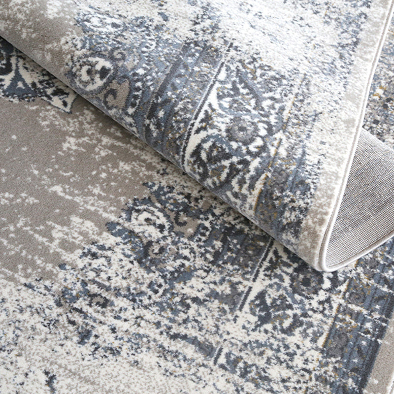 Grey American Pattern Rug Bohemian Polyester Area Rug Stain Resistant Area Carpet for Home Decor