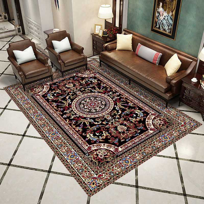 Victoria Medallion Design Rug Polyester Area Carpet Non-Slip Backing Indoor Rug for Home Decoration
