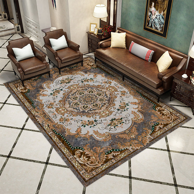 Victoria Medallion Design Rug Polyester Area Carpet Non-Slip Backing Indoor Rug for Home Decoration