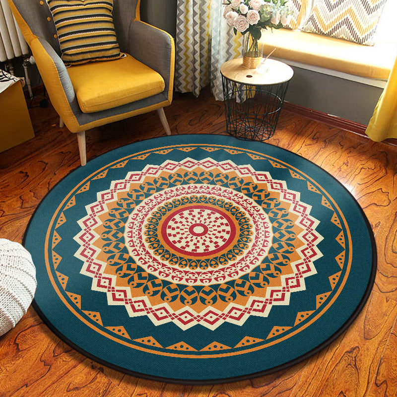 Blue Moroccan Carpet Polyester Graphic Carpet Non-Slip Backing Carpet for Home Decor