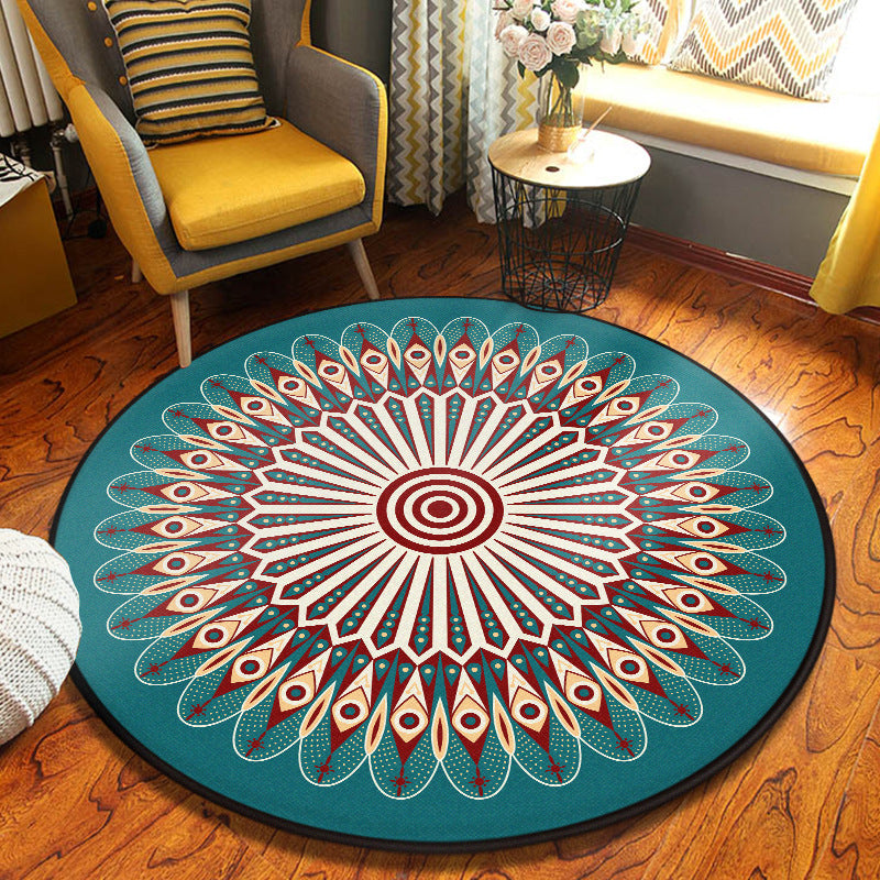 Blue Moroccan Carpet Polyester Graphic Carpet Non-Slip Backing Carpet for Home Decor