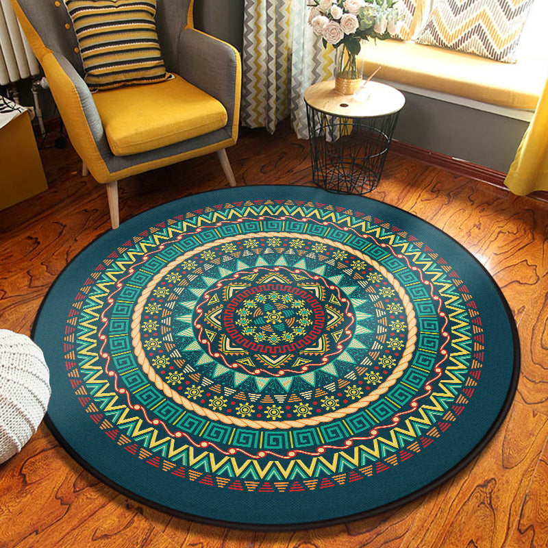 Blue Moroccan Carpet Polyester Graphic Carpet Non-Slip Backing Carpet for Home Decor