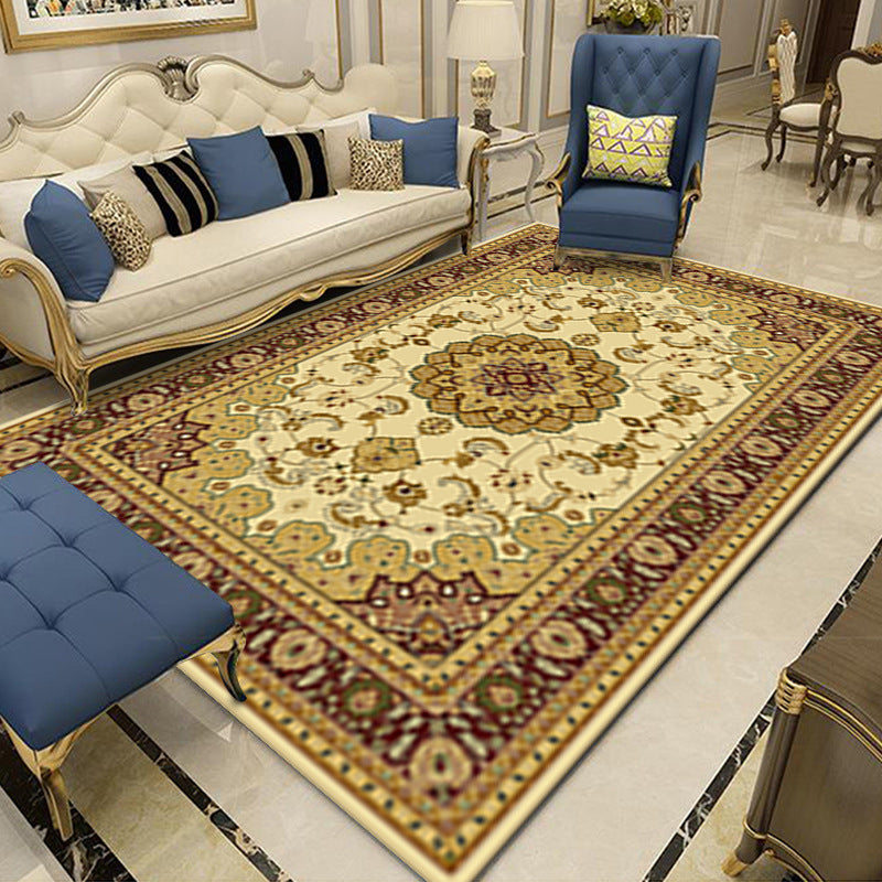 Mid-Century Medallion Print Carpet Victorian Rug Polyester Washable Anti-Slip Carpet for Home Decor