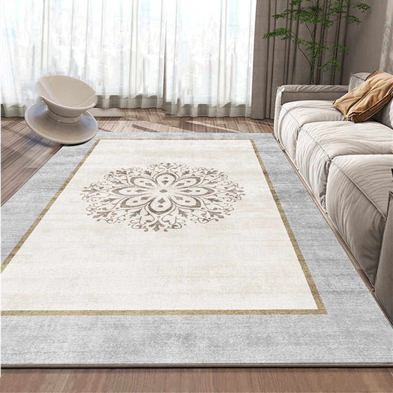 Grey Bohemian Area Carpet Americana Pattern Polyester Easy Care Washable Rug for Home Decor