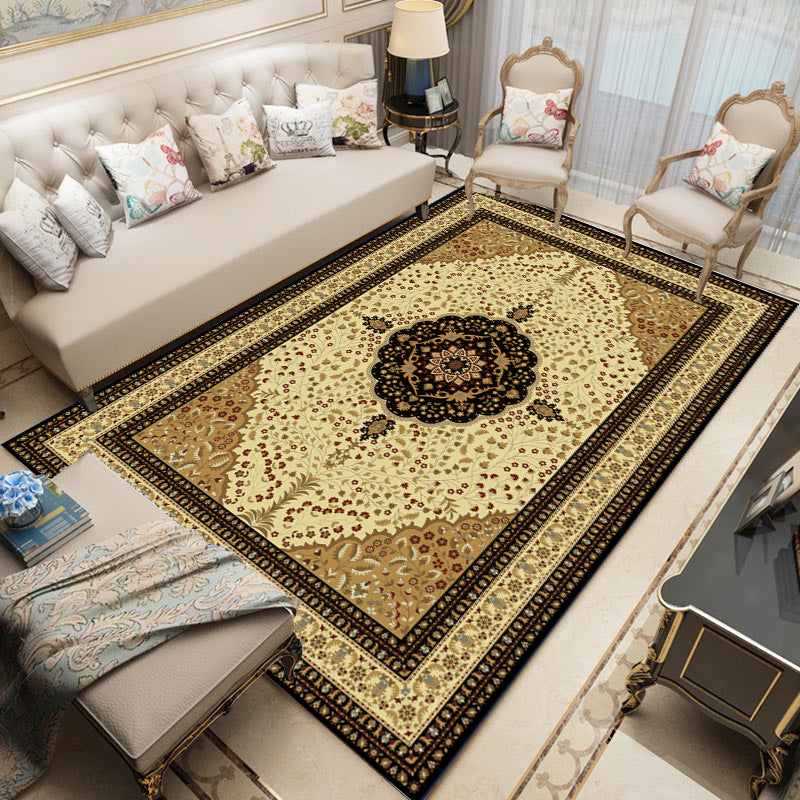 Mid-Century Washable Carpet Medallion Print Rug Polyester Anti-Slip Backing Carpet for Home Decor