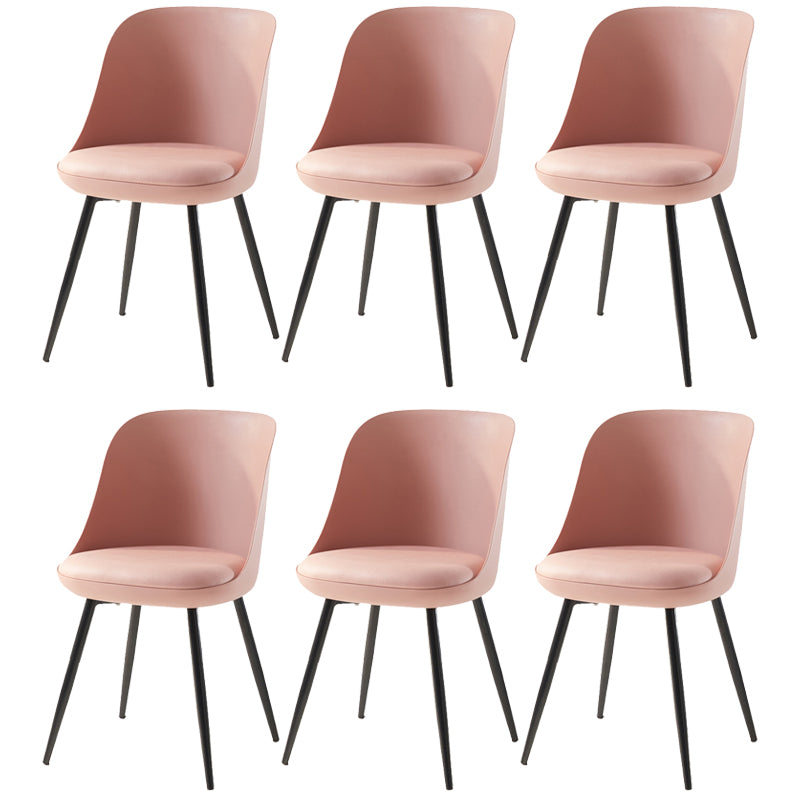Leather Upholstered Armless Dining Chairs Solid Back Side Chairs with Metal Legs