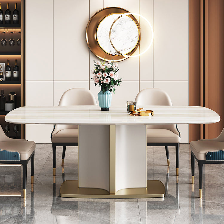 Modern Style Marble Table with White Table and Pedestal Base for Home Use