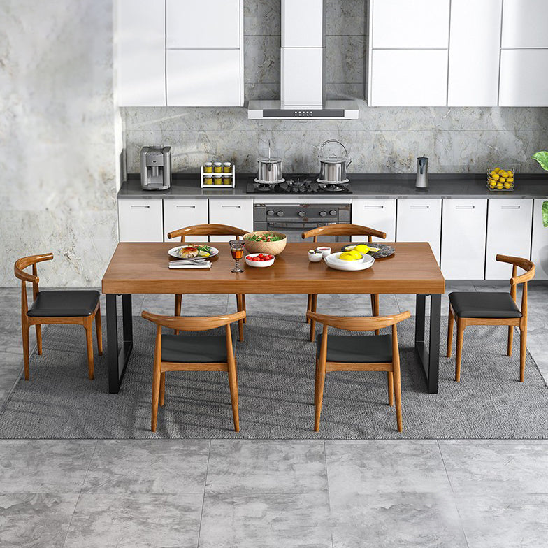 Modern Style Wooden Brown Dining Room Set Standard Height Home Dining Table Furniture