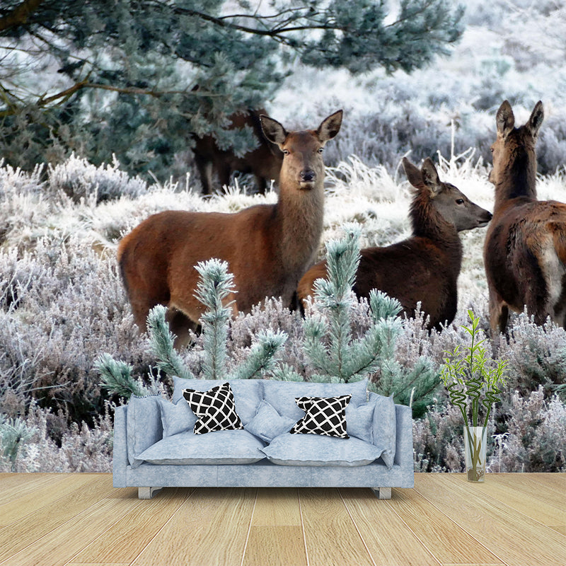 Deer Animal Mural Wallpaper Stain Resistant Wall Covering for Living Room