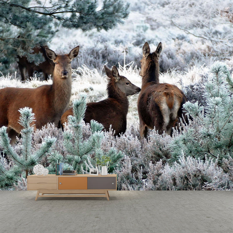 Deer Animal Mural Wallpaper Stain Resistant Wall Covering for Living Room
