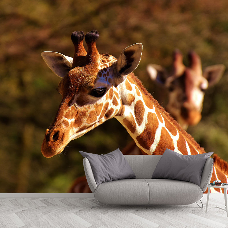 Giraffe Animal Mural Wallpaper Stain Resistant Wall Covering for Living Room