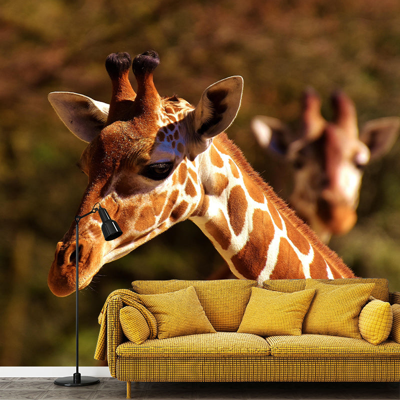 Giraffe Animal Mural Wallpaper Stain Resistant Wall Covering for Living Room