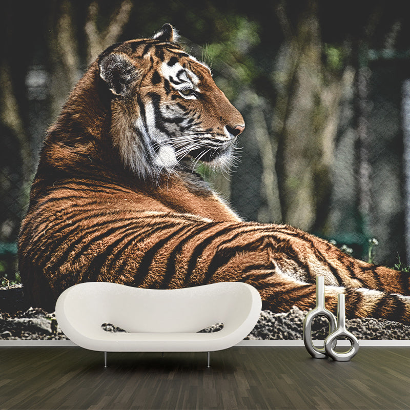 Handsome Tiger Mural Wallpaper Stain Resistant Wall Covering for Living Room