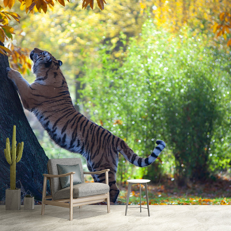 Handsome Tiger Mural Wallpaper Stain Resistant Wall Covering for Living Room