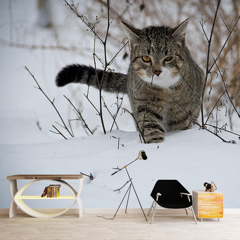 Modern Cat Mural Wallpaper Stain Resistant Wall Covering for Sitting Room