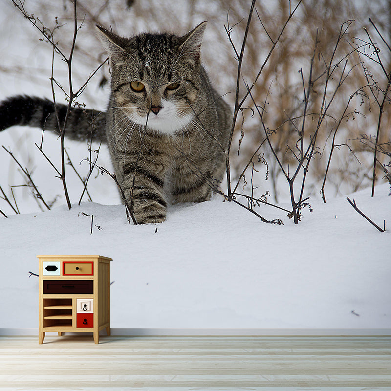 Modern Cat Mural Wallpaper Stain Resistant Wall Covering for Sitting Room