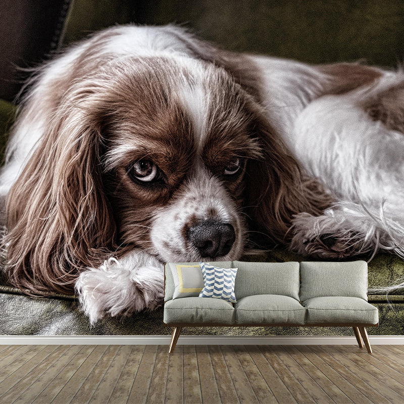 Lovely Dog Mural Wallpaper Stain Resistant Wall Covering for Sitting Room