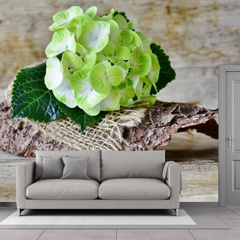 Modern Hydrangea Mural Wallpaper Stain Resistant Wall Covering for Living Room