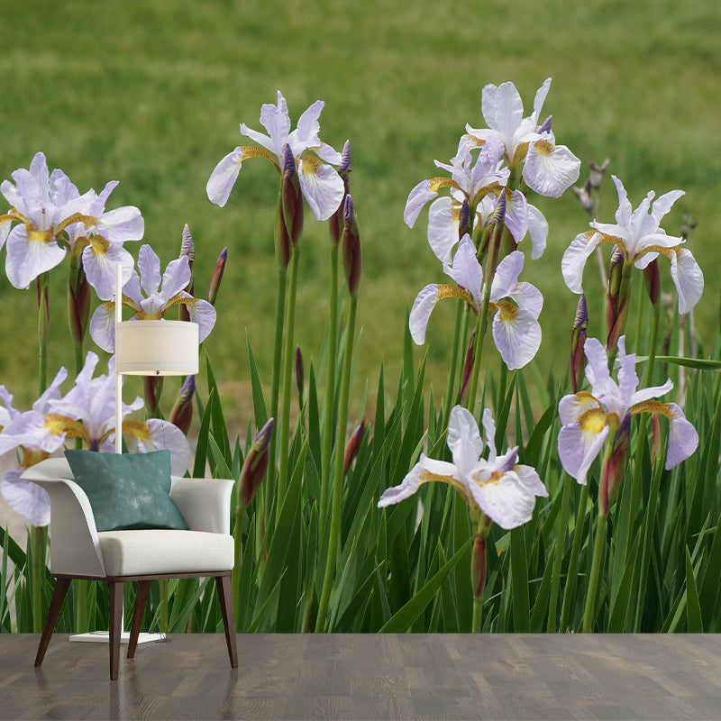 Modern Iris Mural Wallpaper Stain Resistant Wall Covering for Living Room