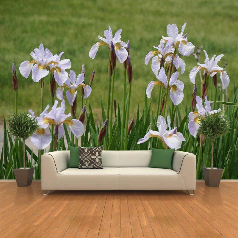 Modern Iris Mural Wallpaper Stain Resistant Wall Covering for Living Room