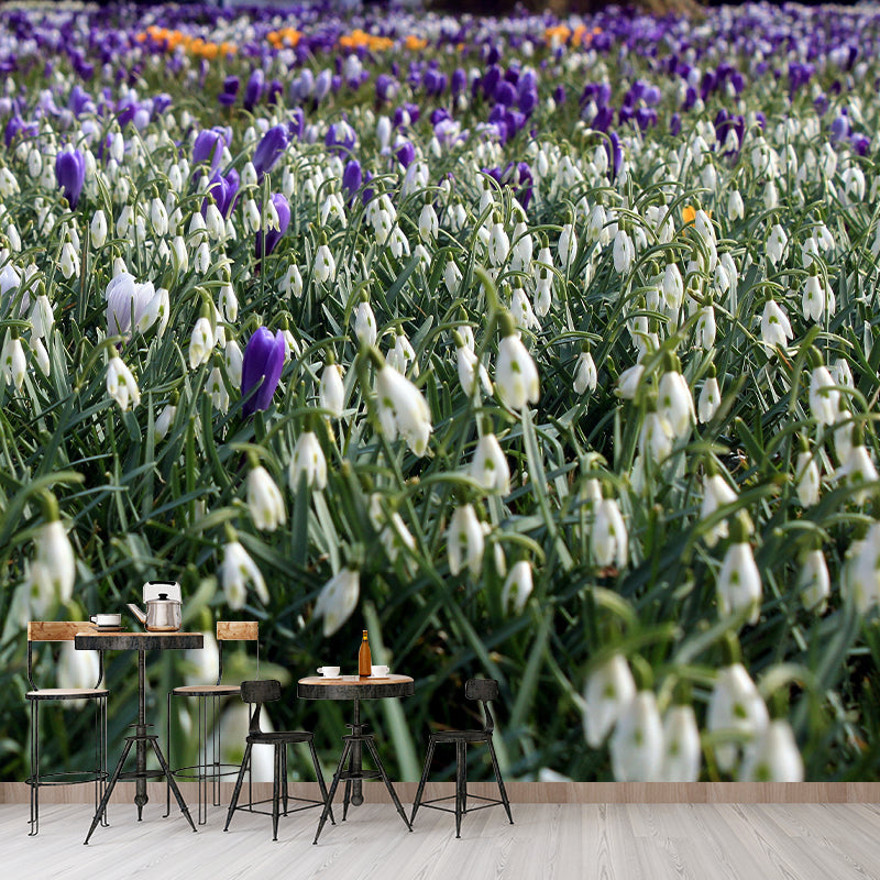 Modern Snowdrop Mural Wallpaper Stain Resistant Wall Covering for Living Room