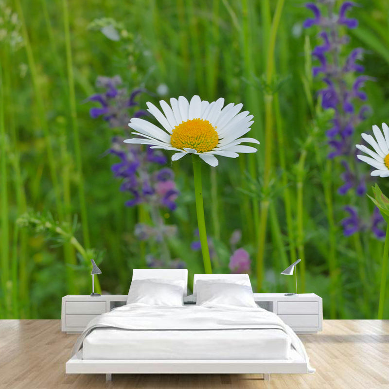 Modern Daisy Mural Wallpaper Stain Resistant Wall Covering for Living Room