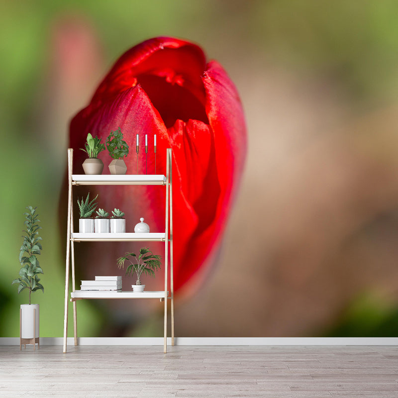 Tulip Blooming Mural Wallpaper Stain Resistant Wall Covering for Sitting Room